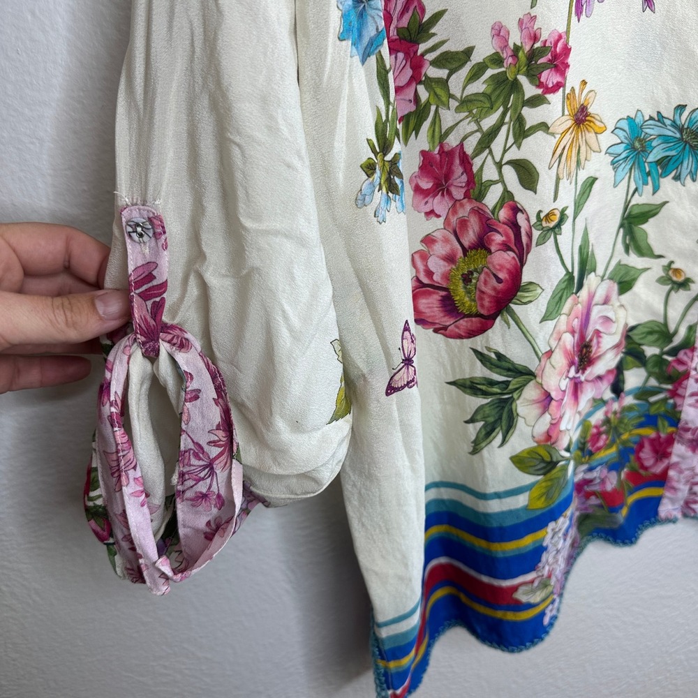 Johnny Was Wilton Silk Button Down Blouse Floral Top Cream Size XL - Picture 4 of 7